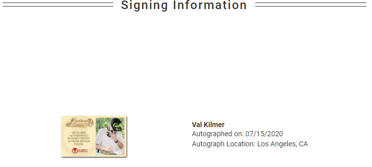 Batman figure signed by Val Kilmer