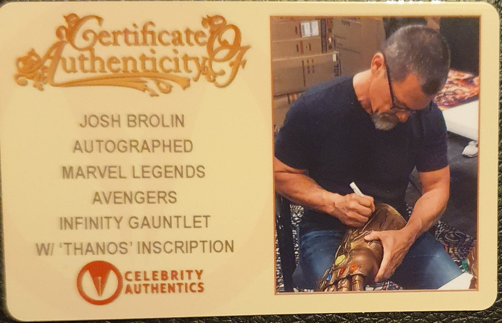 Gantelet de Thanos signé par Josh Brolin. Infinity War, EndGame. COA autographe Marvel Avengers