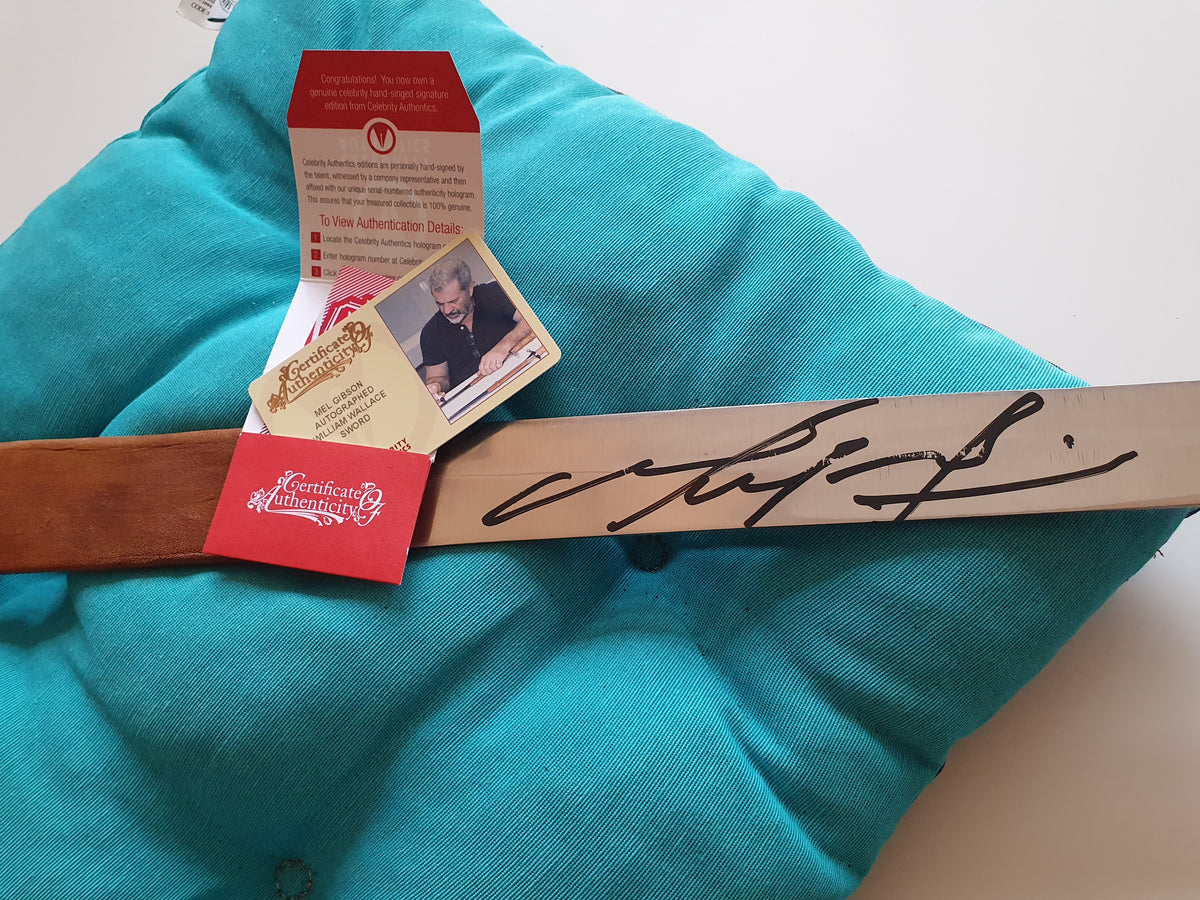 Epée du film Braveheart signée par Mel Gibson. Certificat d'authenticité avec photo