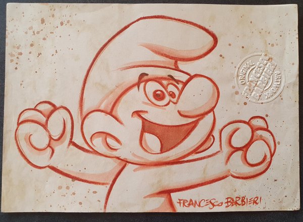 Schtroumpf Joyeux. Dessin original.