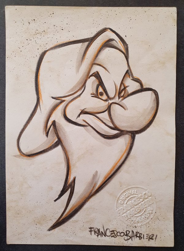 Grincheux, Blanche-Neige et les Sept nains, Disney. Dessin original.