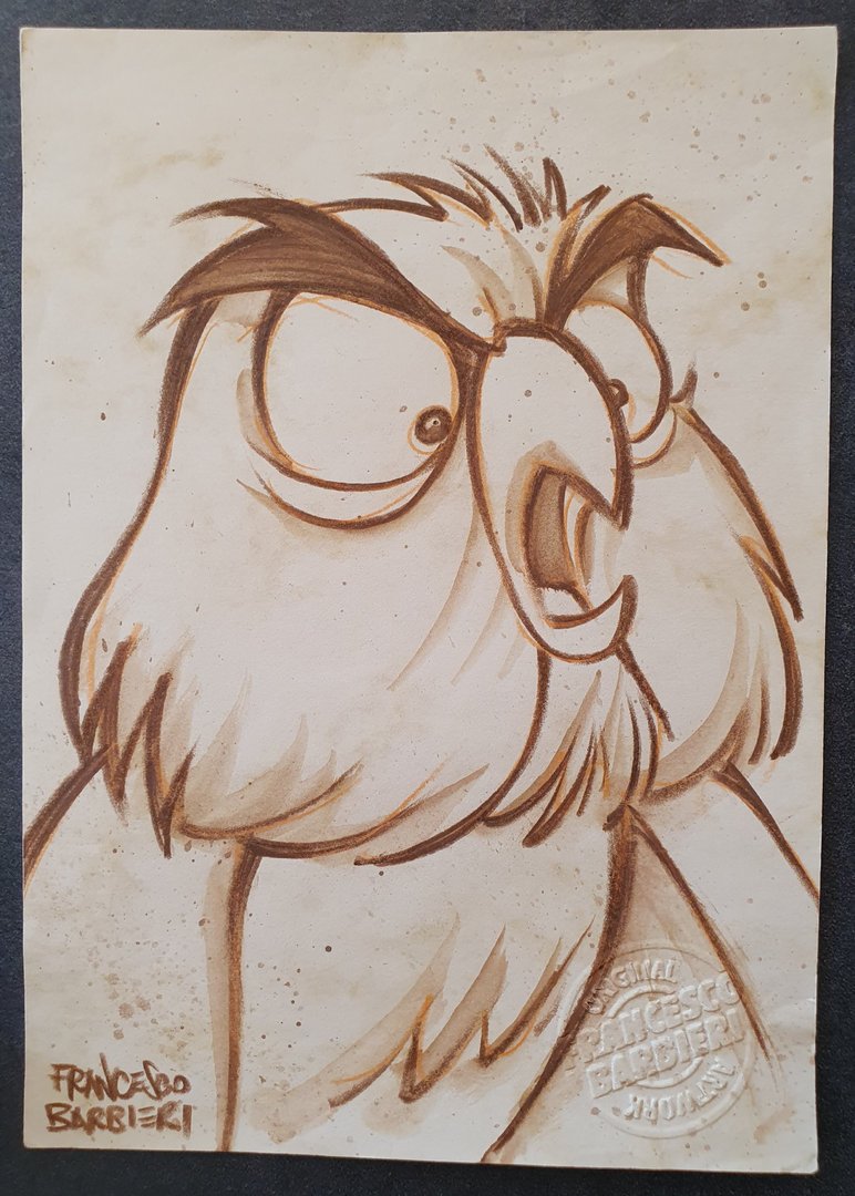 Archimède le hibou, Merlin l'enchanteur, Disney. Dessin original.