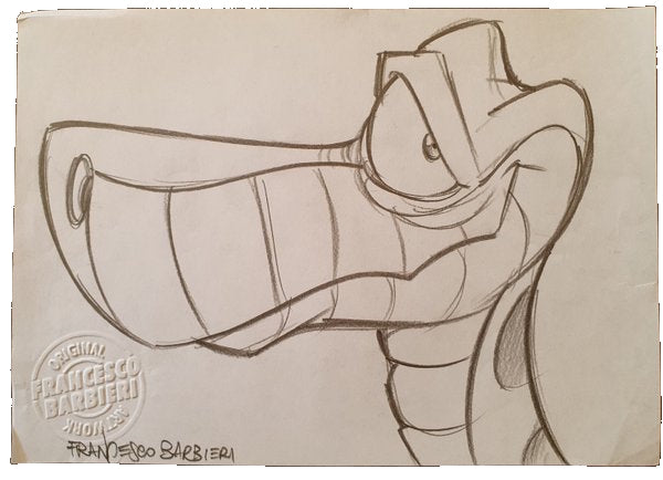 Kaa le serpent du livre de la jungle, Disney. Dessin original.