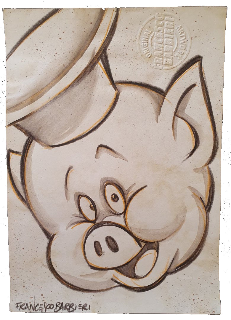 Nouf-Nouf, Les trois petits cochons, Disney. Dessin original.