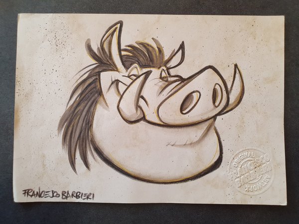 Pumbaa, le Roi Lion, Disney. Dessin original.