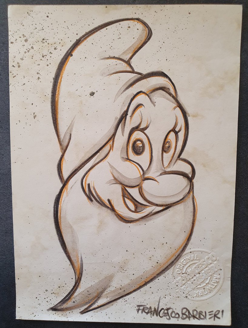 Timide, Blanche-Neige et les Sept nains, Disney. Dessin original.