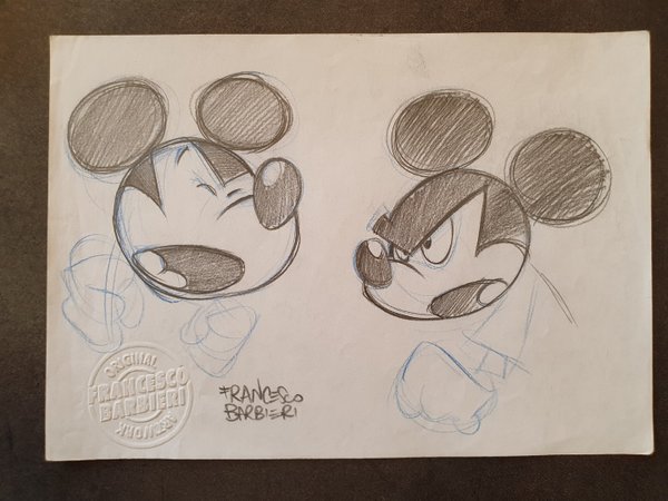 Mickey Mouse sketch, Disney. Dessin original.