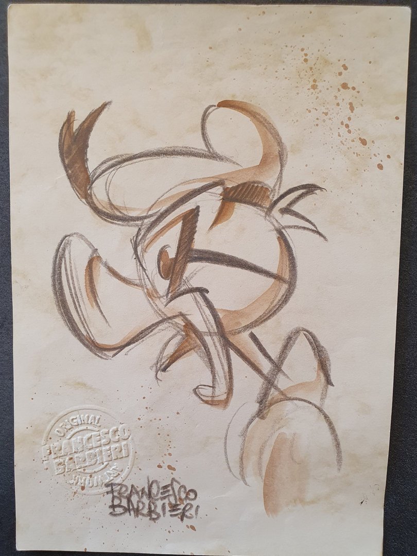 Donald Duck masqué, Disney. Dessin original.
