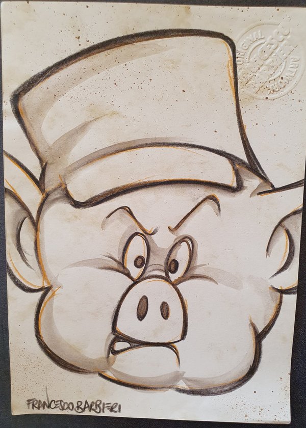 Naf-Naf, Les trois petits cochons, Disney. Dessin original.
