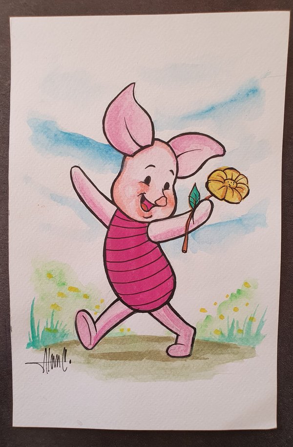 Porcinet aquarelle dessin original par Alan Coniconde