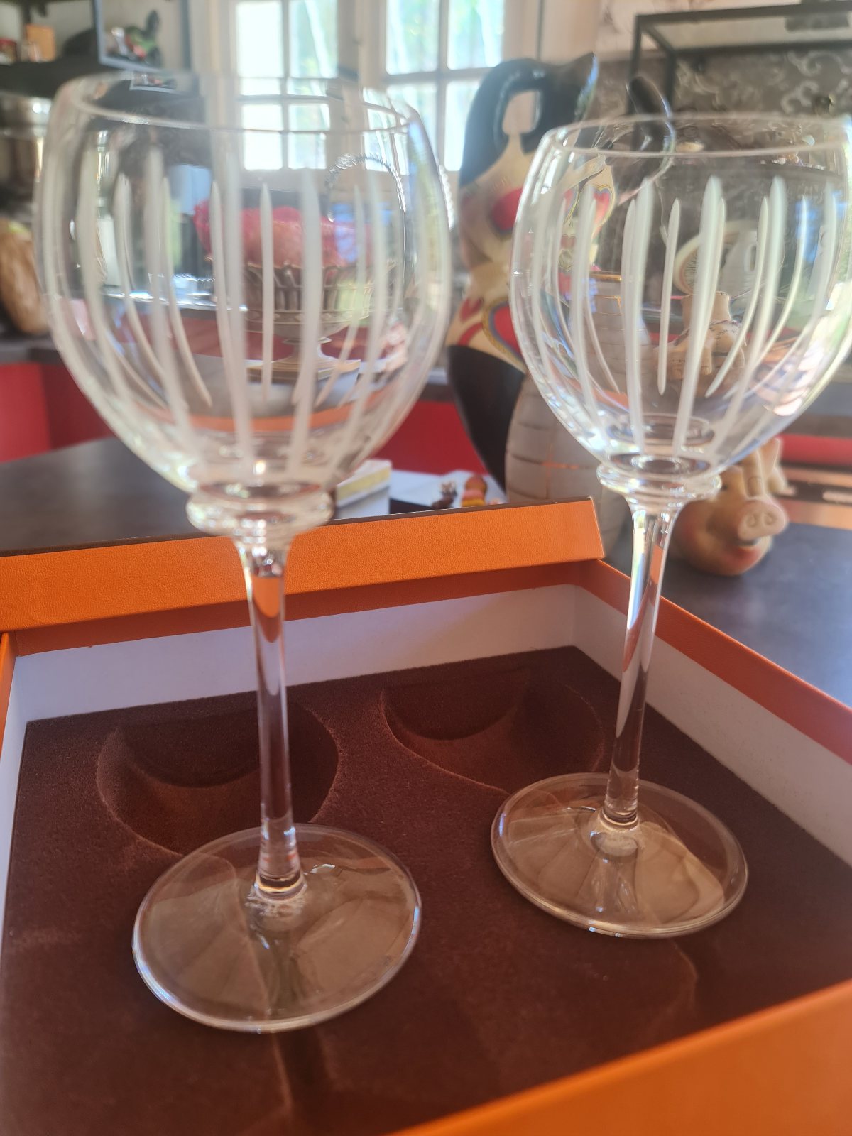 Deux verres à vin en cristal Hermès modèle Fanfare
