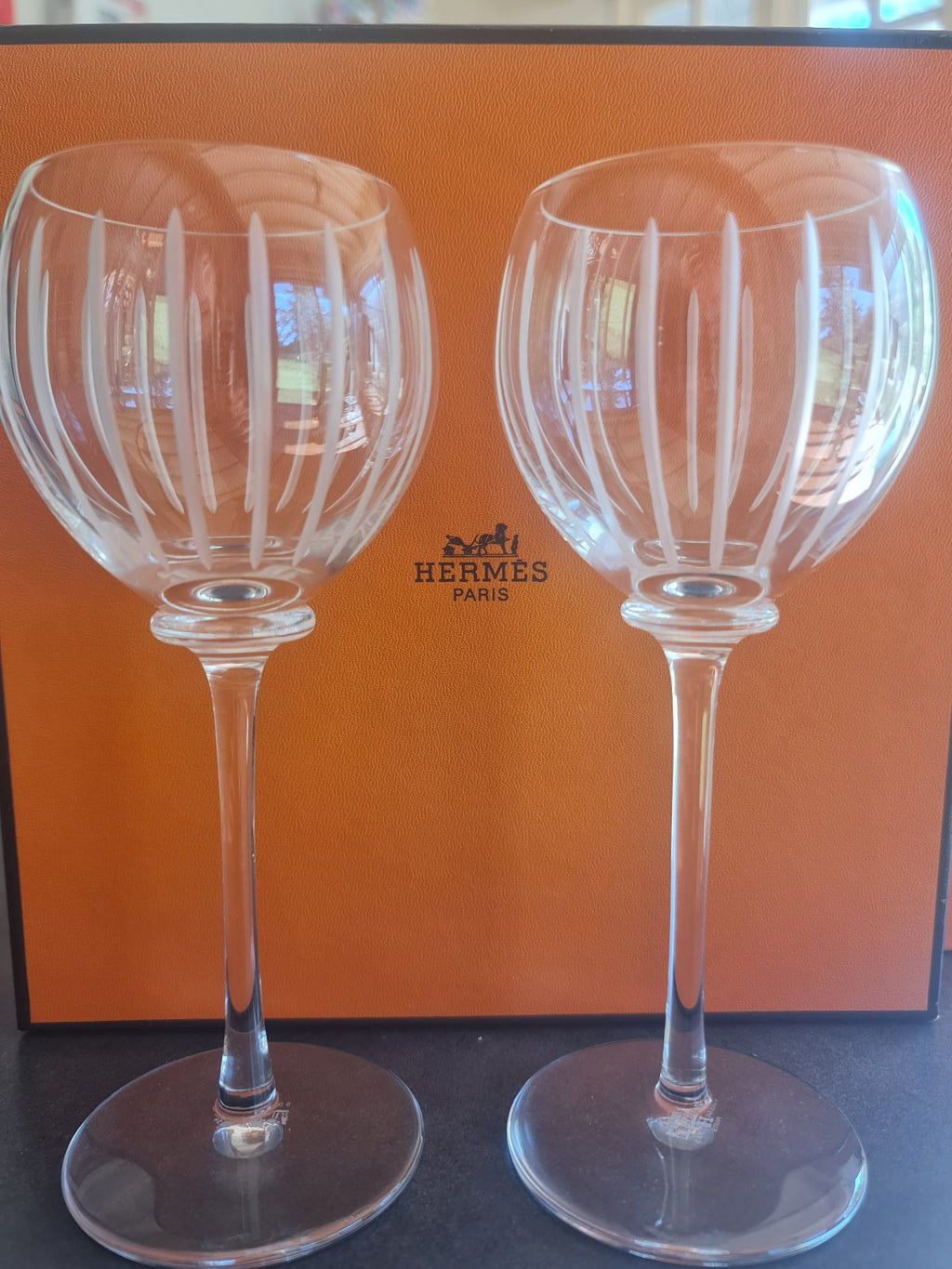 Deux verres à vin en cristal Hermès modèle Fanfare