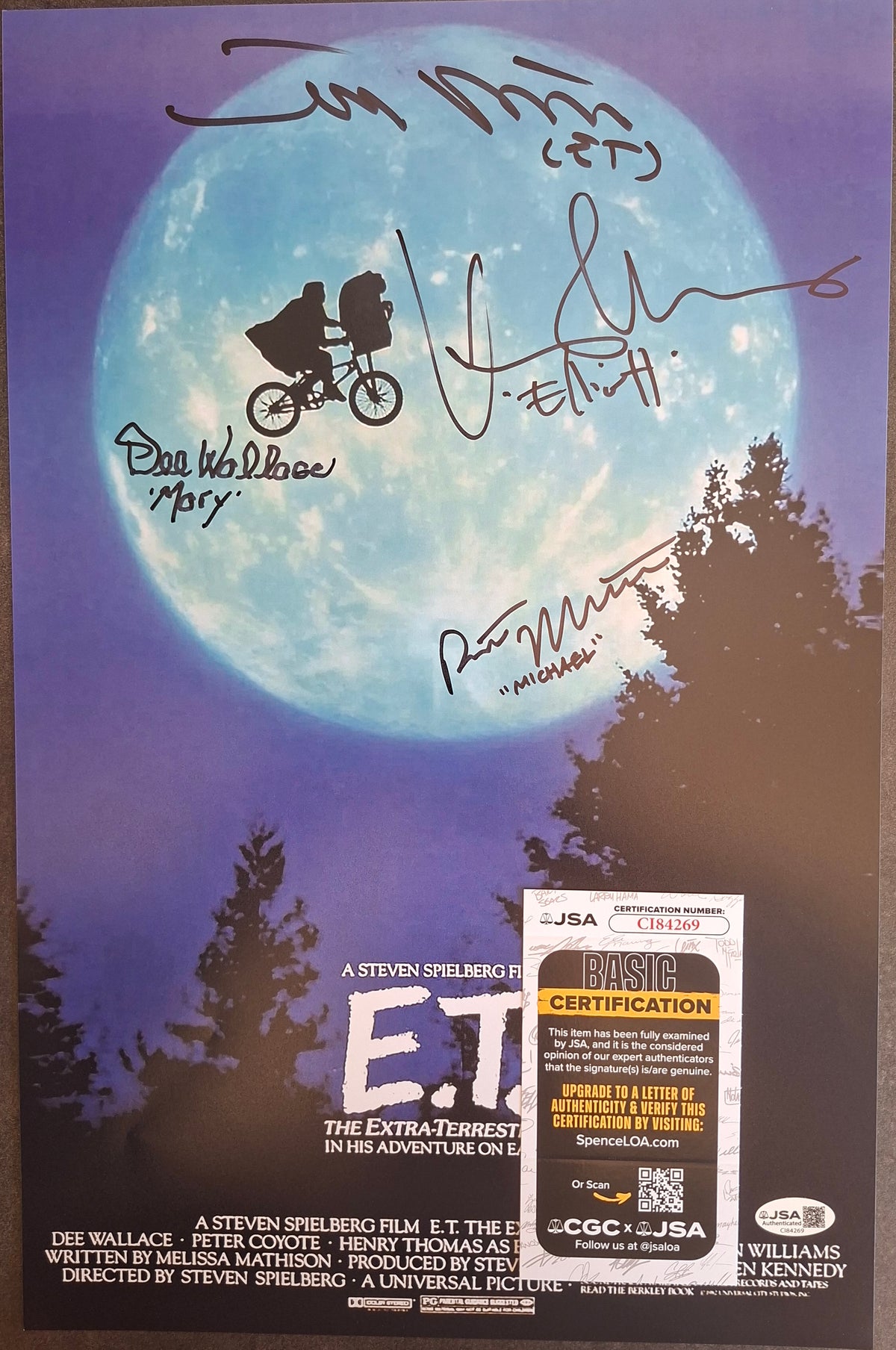 E.T. poster avec 4 autographes ! JSA