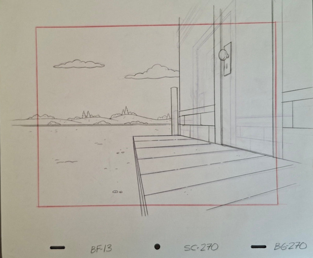 Lieux et situations diverses. Lot de 3 croquis originaux Les Simpson utilisés pour la production 45