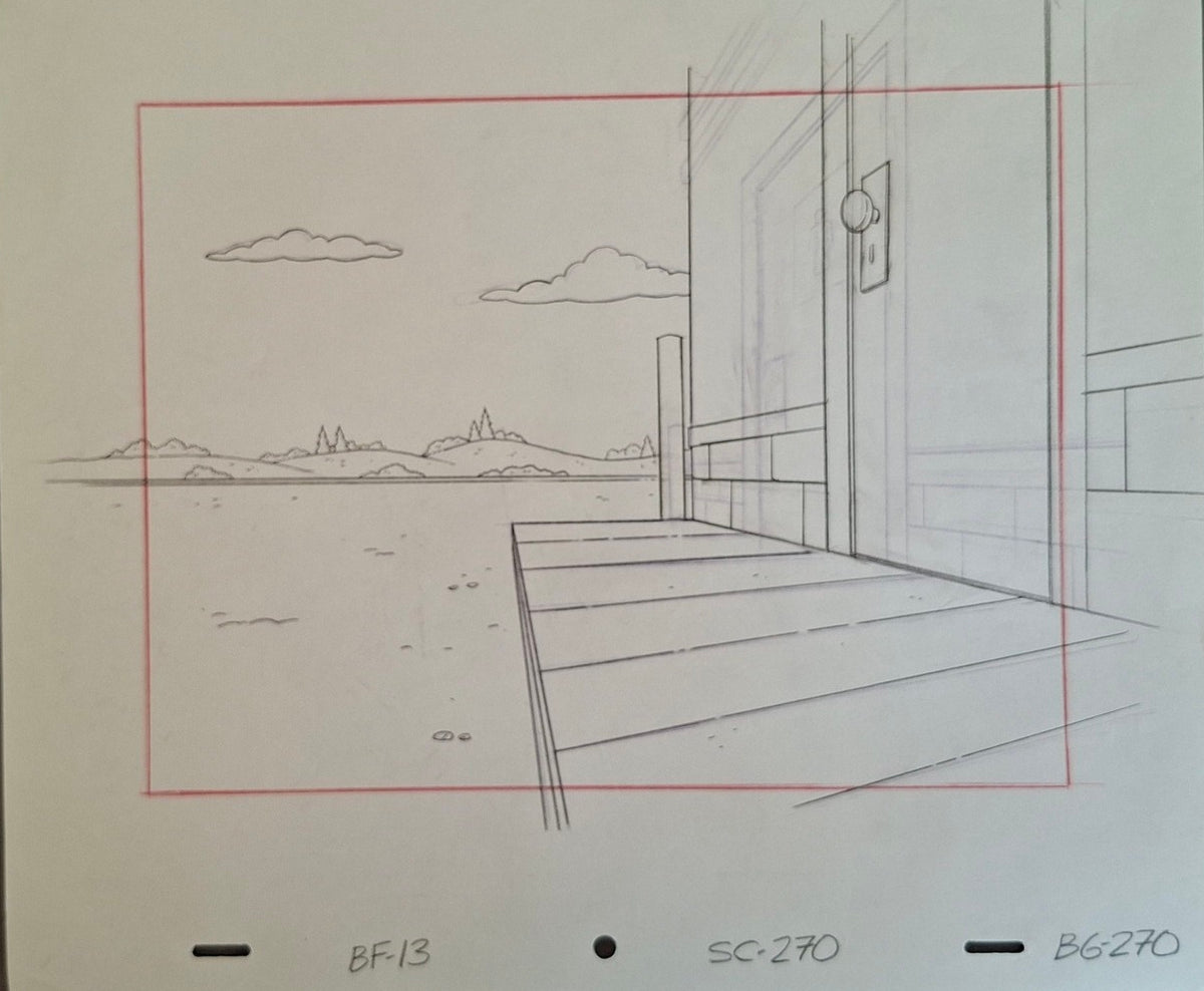 Lieux et situations diverses. Lot de 3 croquis originaux Les Simpson utilisés pour la production 45