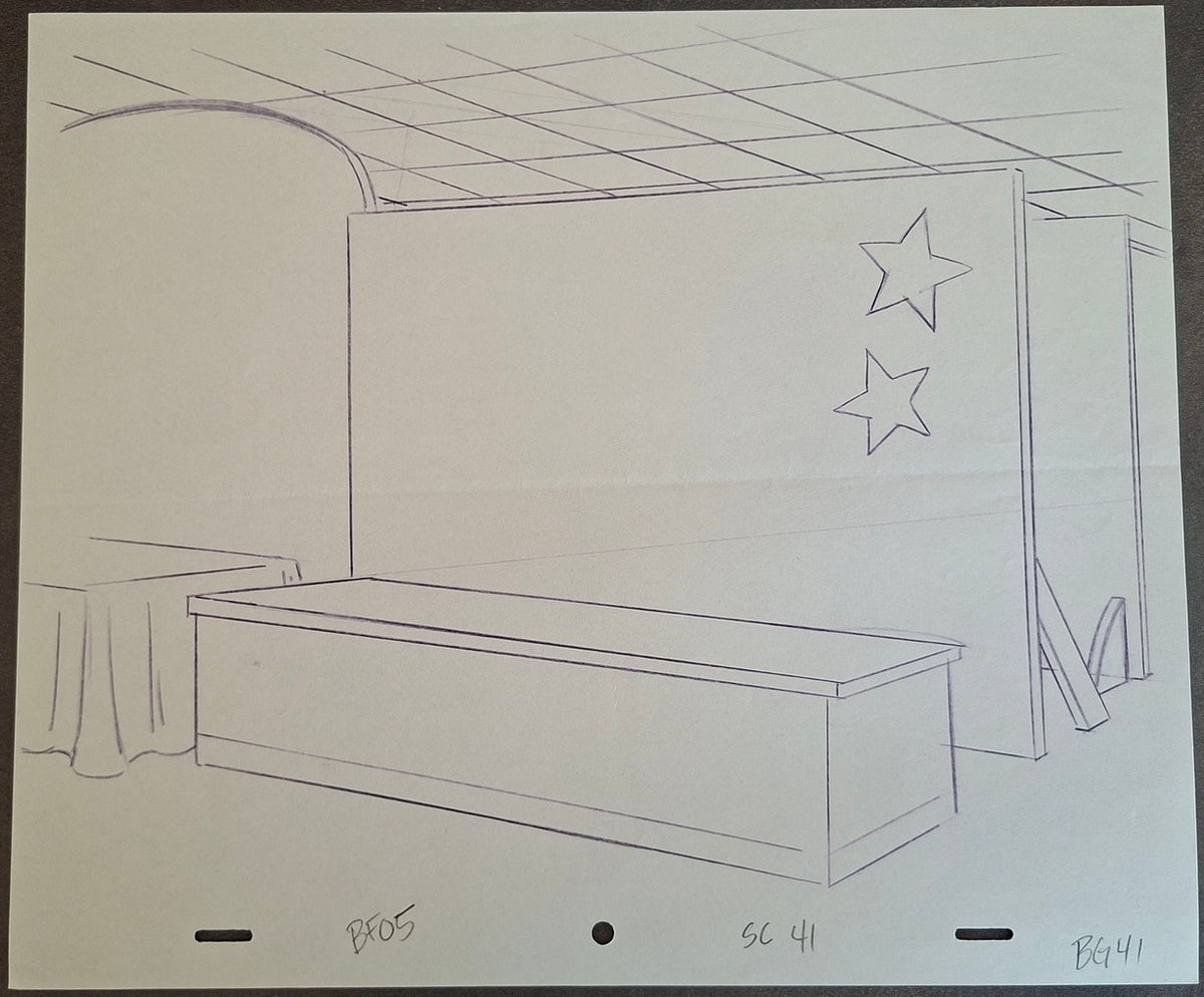 Lieux et situations diverses. Lot de 4 croquis originaux Les Simpson utilisés pour la production 44