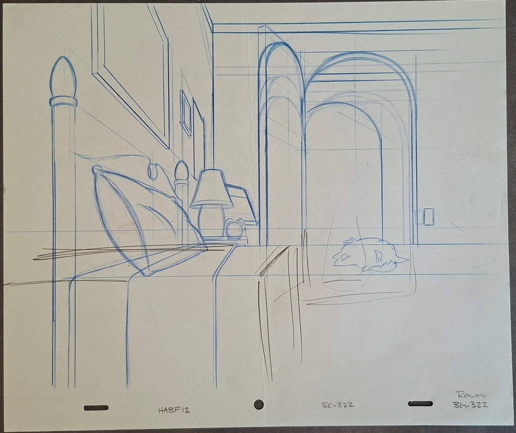 Lieux et situations diverses. Lot de 4 croquis originaux Les Simpson utilisés pour la production 44