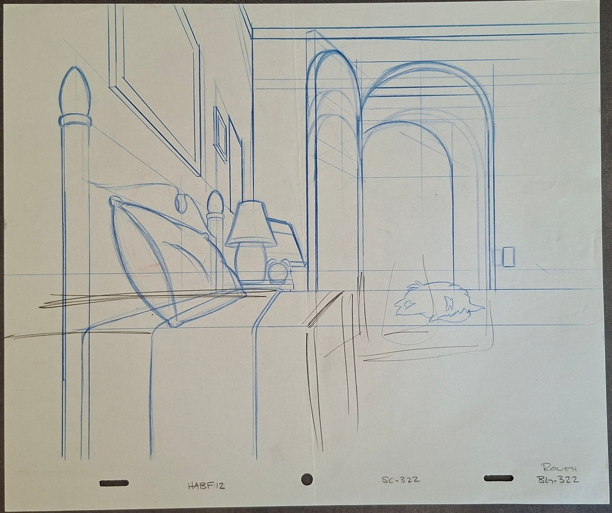Lieux et situations diverses. Lot de 4 croquis originaux Les Simpson utilisés pour la production 44