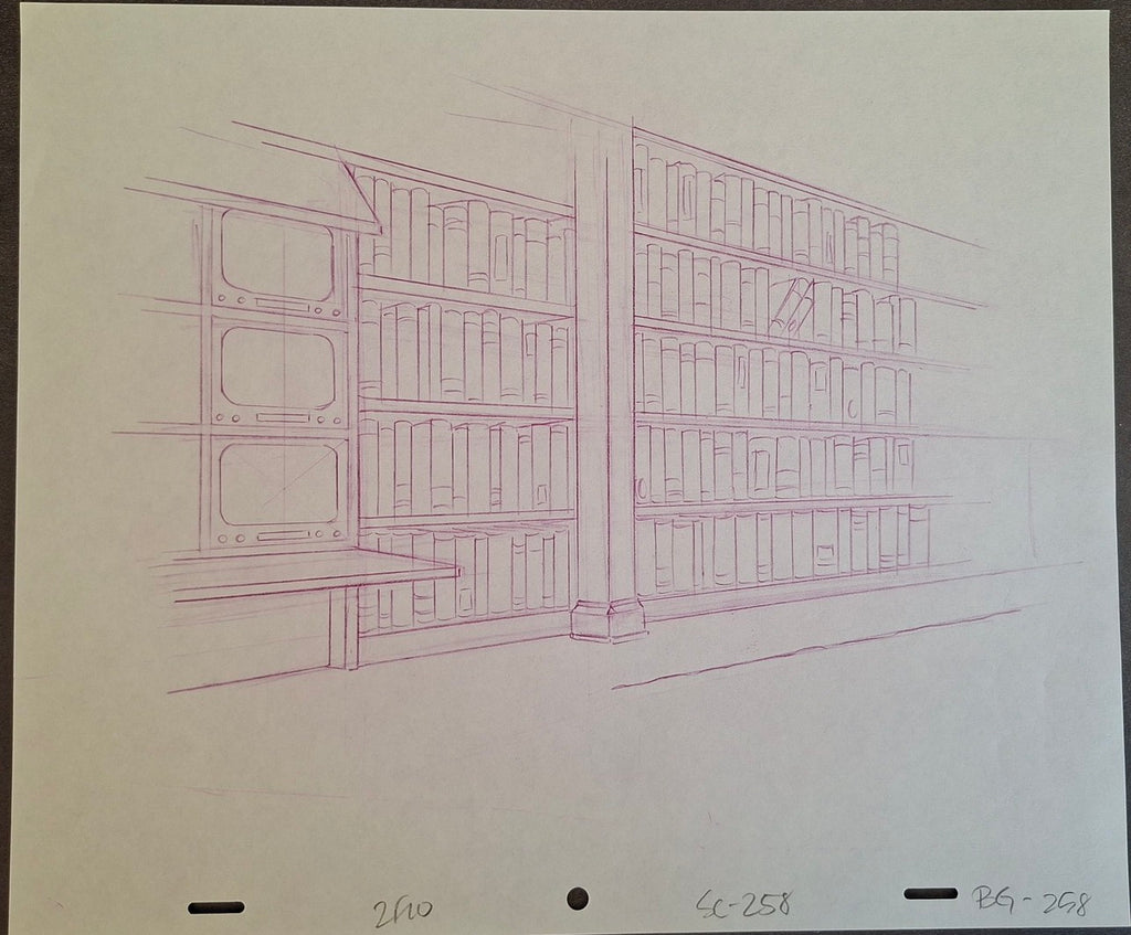 Lieux et situations diverses. Lot de 4 croquis originaux Les Simpson utilisés pour la production 44