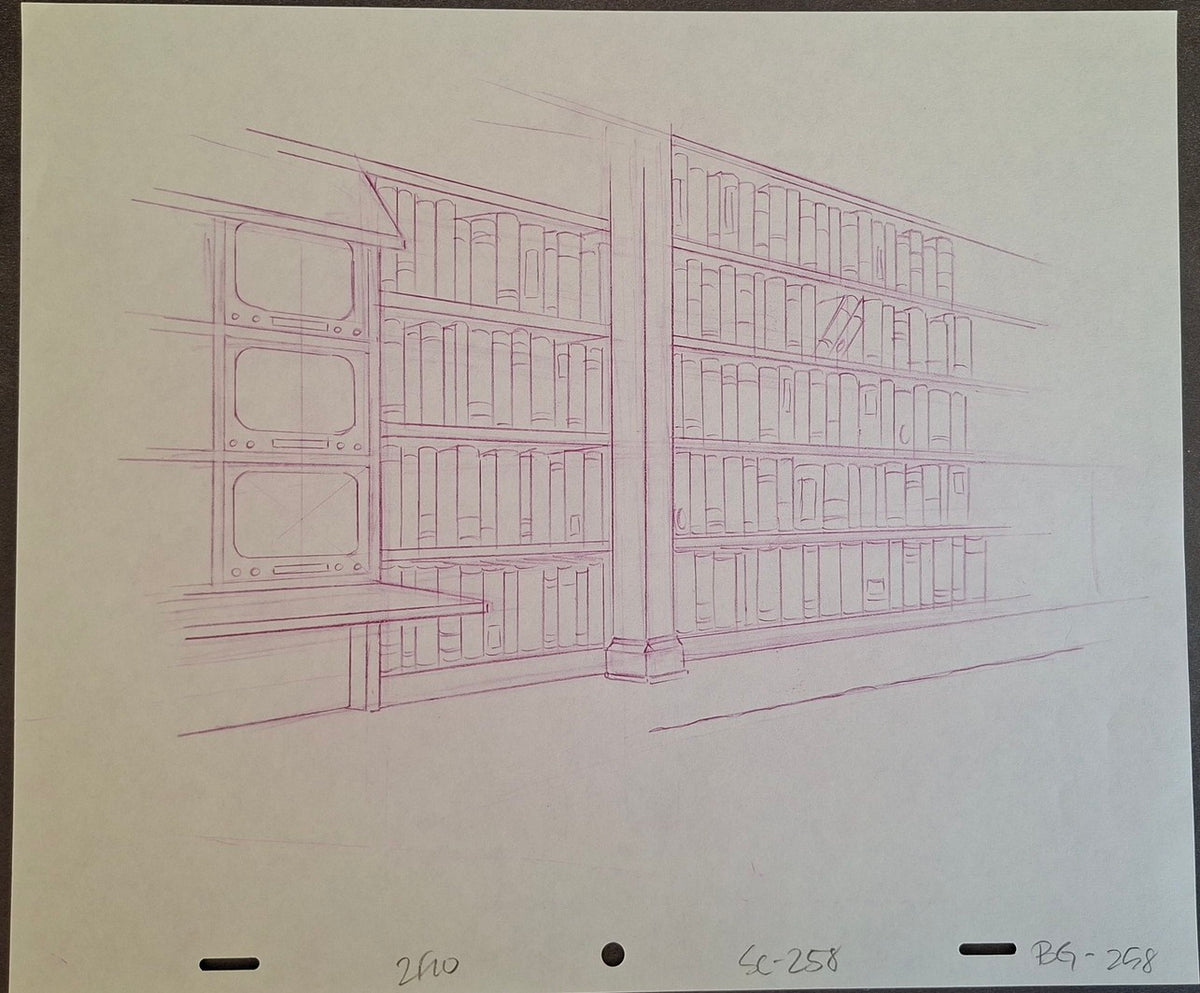 Lieux et situations diverses. Lot de 4 croquis originaux Les Simpson utilisés pour la production 44