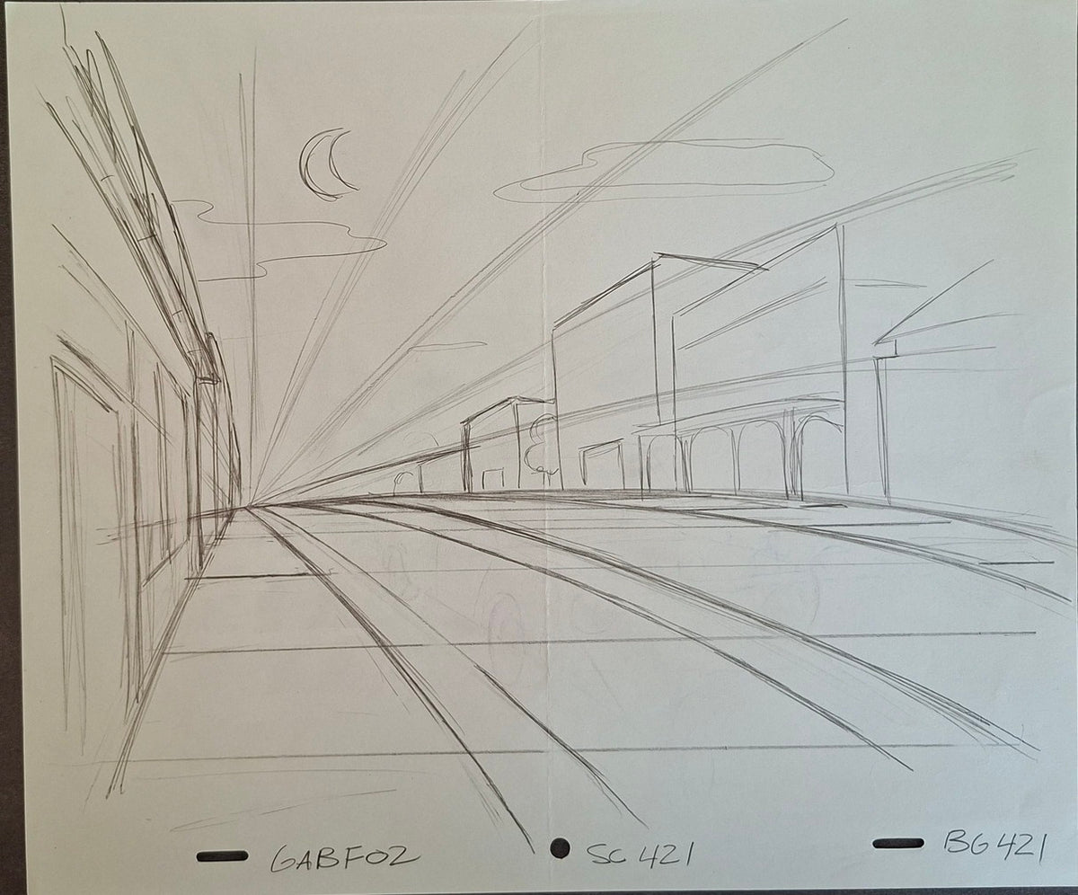Lieux et situations diverses. Lot de 3 croquis originaux Les Simpson utilisés pour la production 46
