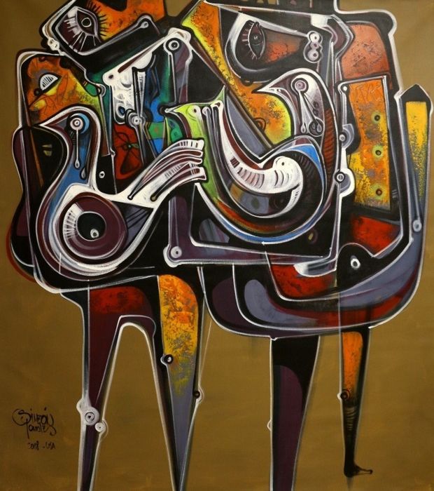 150x120 Acrylique Palomas de Paz y Amor par Simeon Gonzales