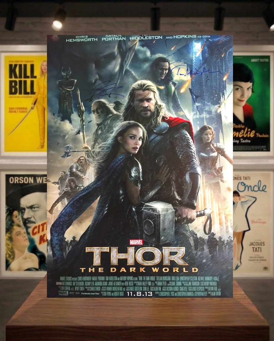 Affiche 101x68 THOR signée Hemsworth et Hiddleston Marvel Avengers