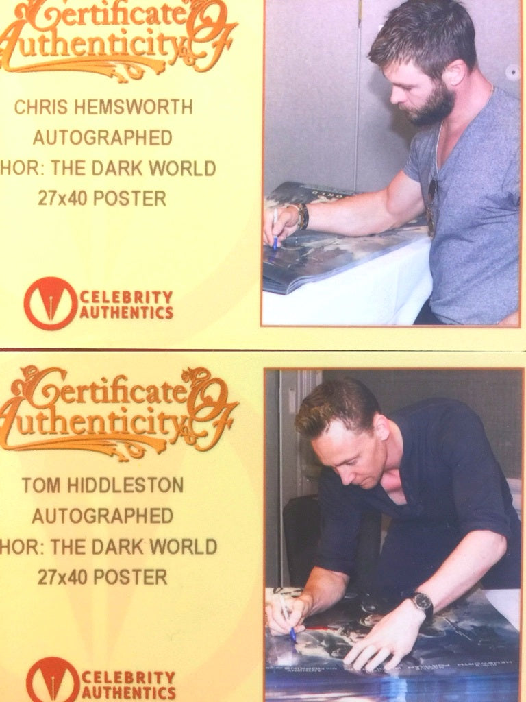 Affiche 101x68 THOR signée Hemsworth et Hiddleston Marvel Avengers