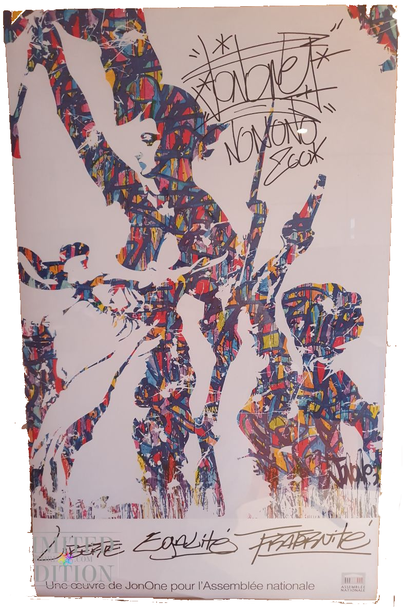 Autographe de Jonone sur son oeuvre La liberté guidant le peuple