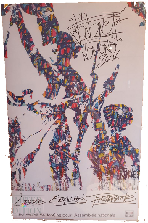 Autographe de Jonone sur son oeuvre La liberté guidant le peuple