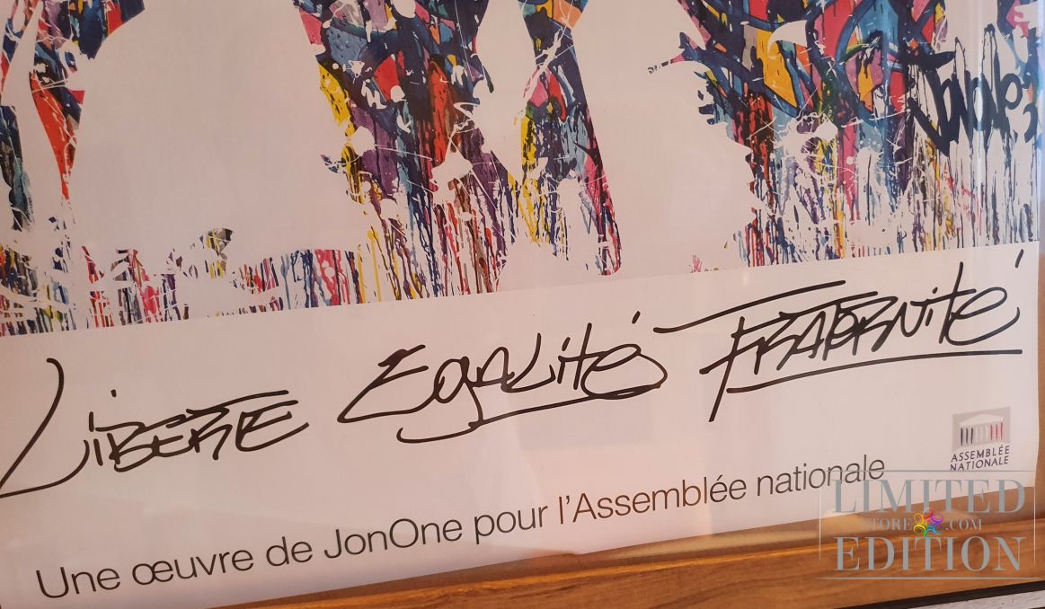 Autographe de Jonone sur son oeuvre La liberté guidant le peuple