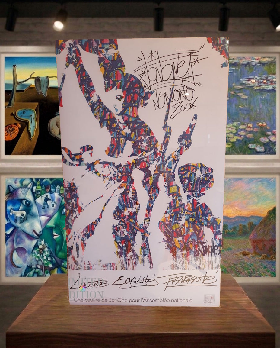 Autographe de Jonone sur son oeuvre La liberté guidant le peuple