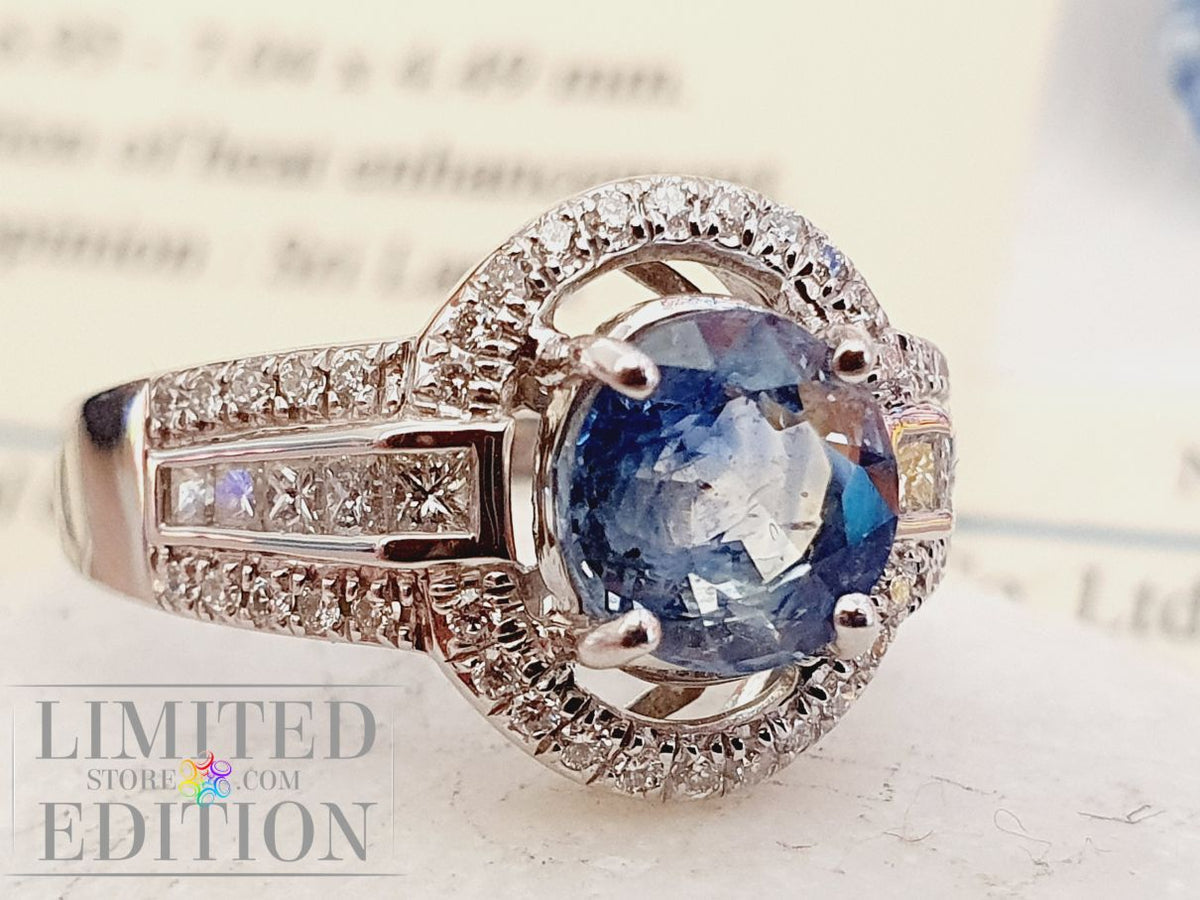 Bague Saphir de Ceylan et diamants
