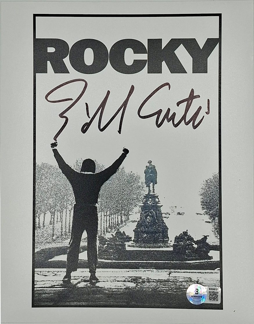 Mini poster de Rocky signé par le compositeur du thème musical du film Bill Conti. Beckett