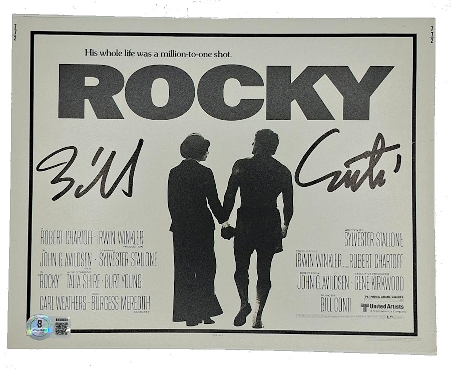 Affiche du film Rocky signée par le compositeur Bill Conti. Beckett