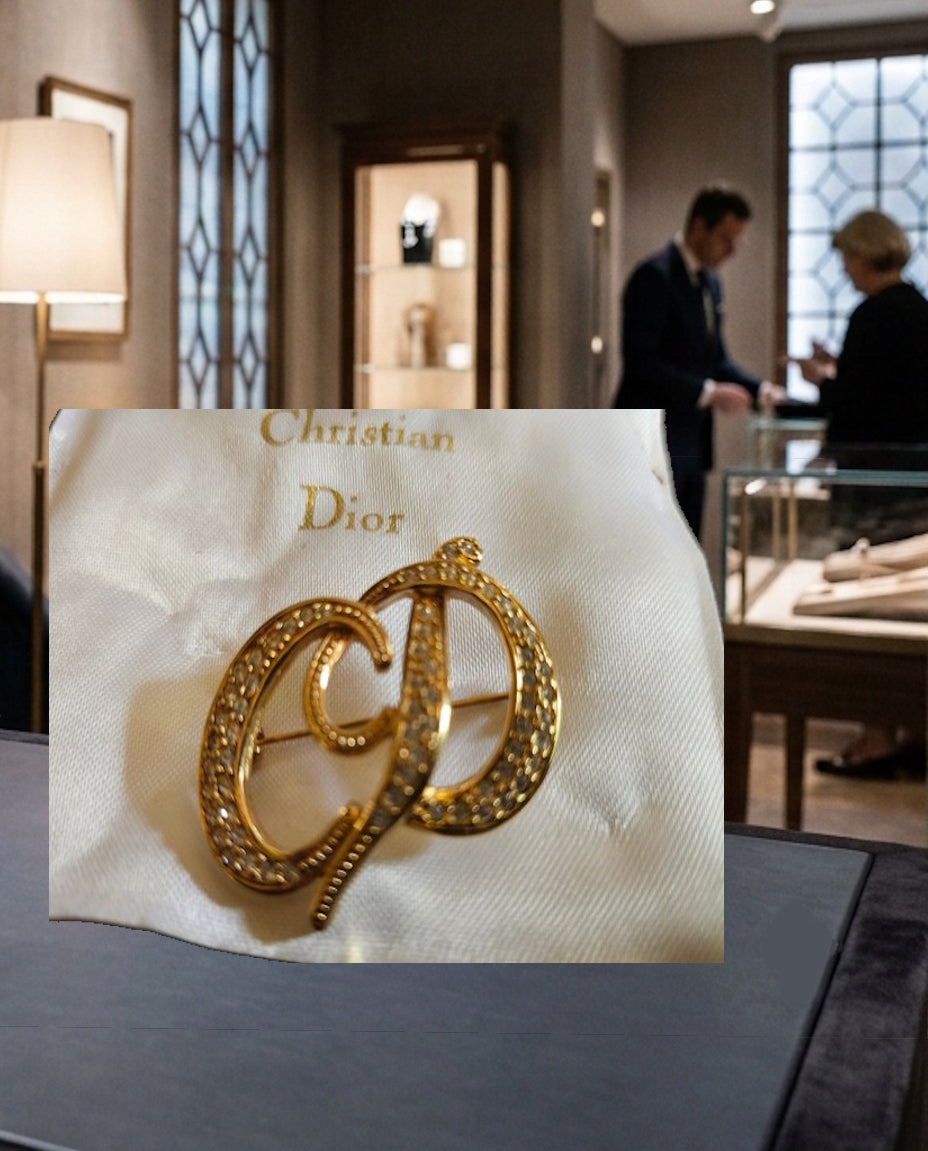 Broche Christian Dior avec son coussin et sa boite