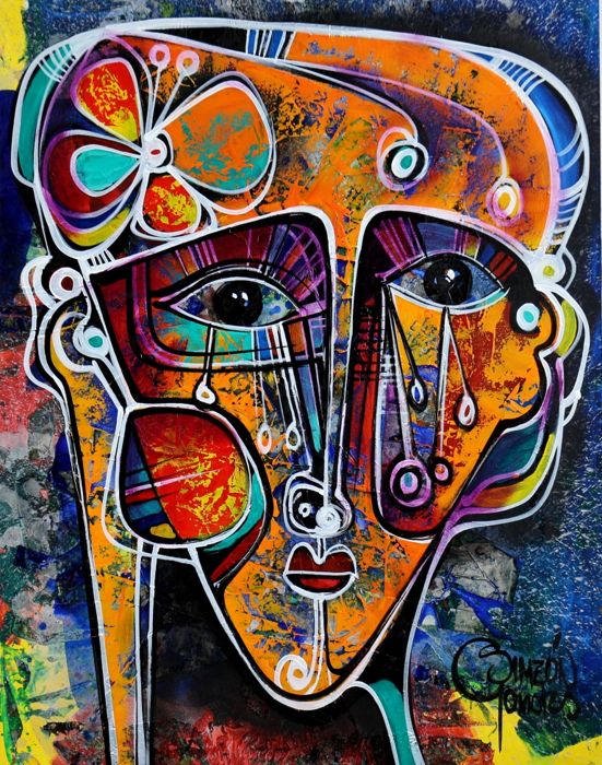 90x70 Acrylique "Buscando un nuevo amor" Neuf jamais accroché
