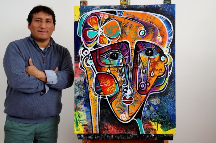 90x70 Acrylique "Buscando un nuevo amor" Neuf jamais accroché