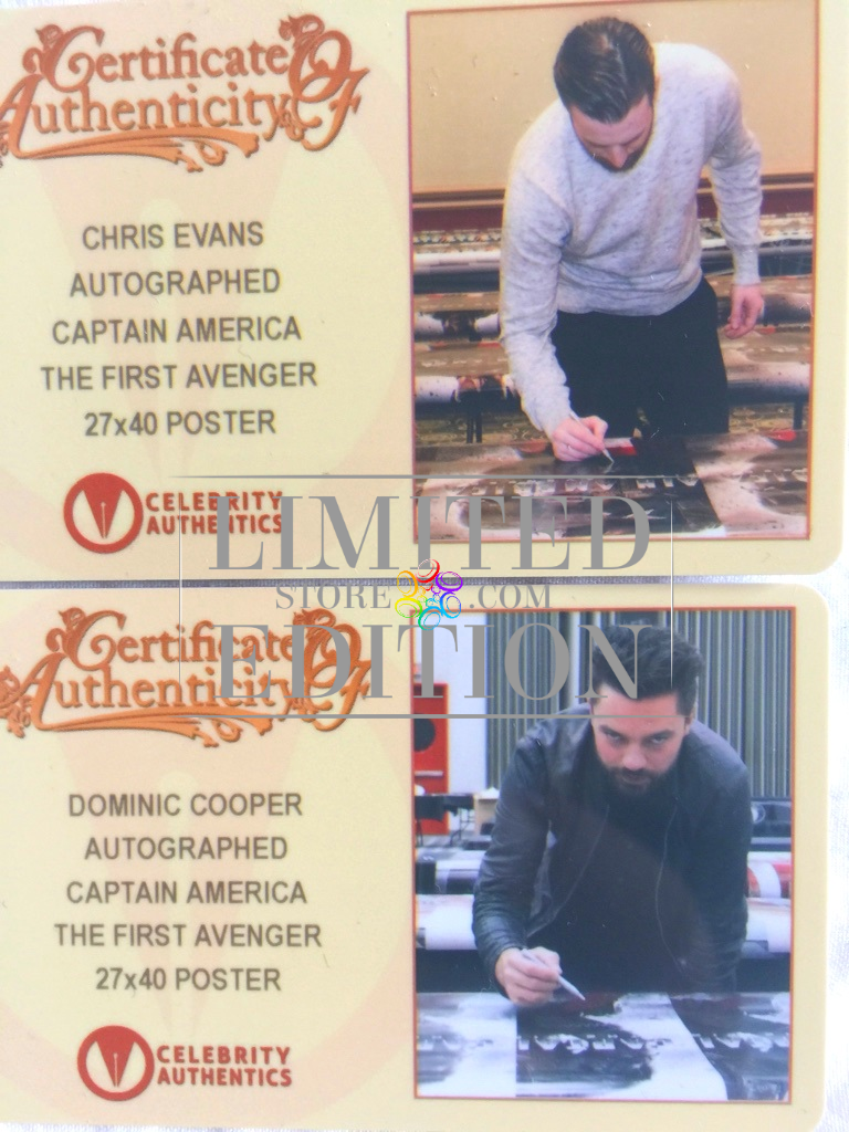Affiche Captain America signée Chris Evans et Dominic Cooper Marvel Avengers