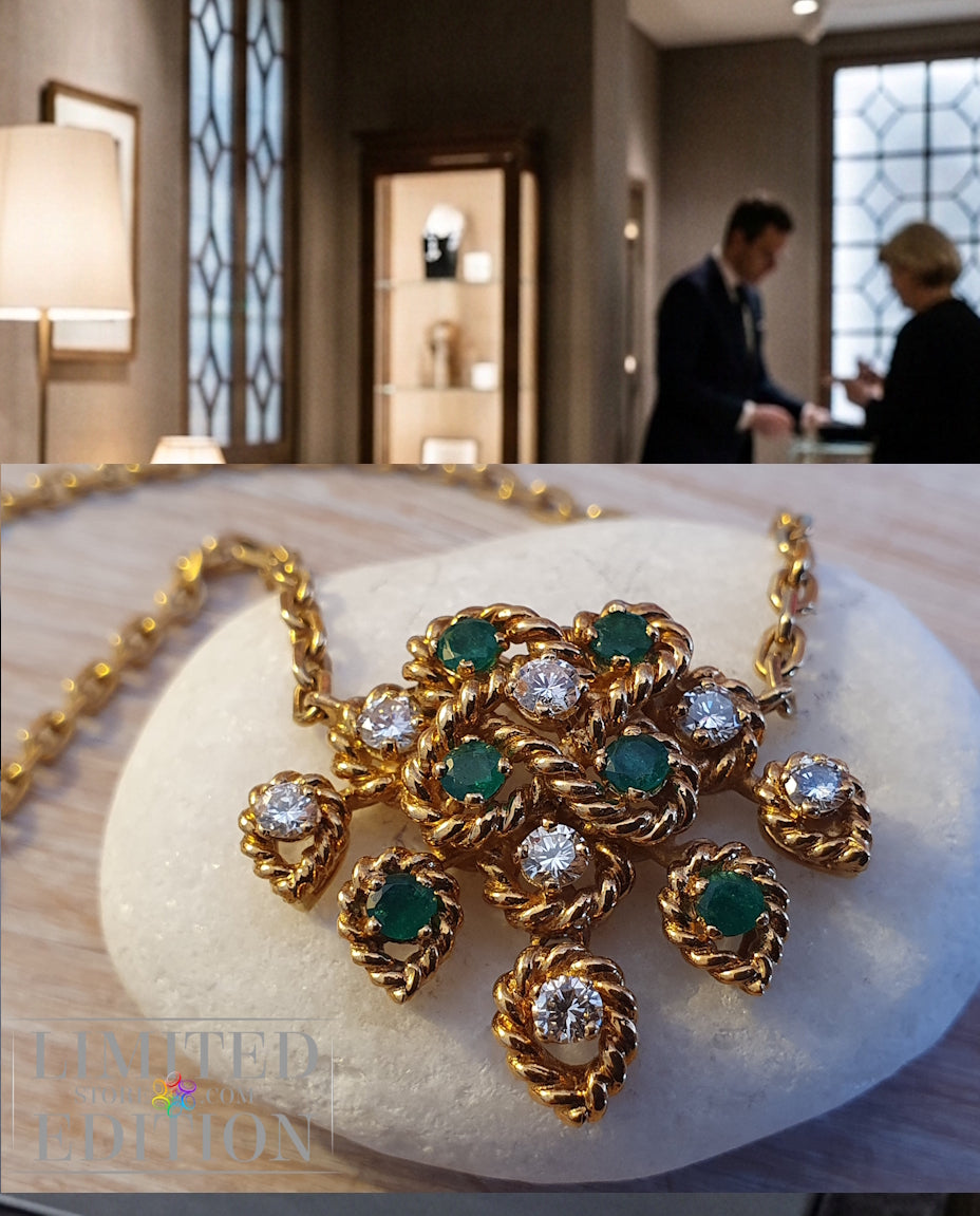 Maison Boucheron Collier Or jaune Emeraudes Diamants