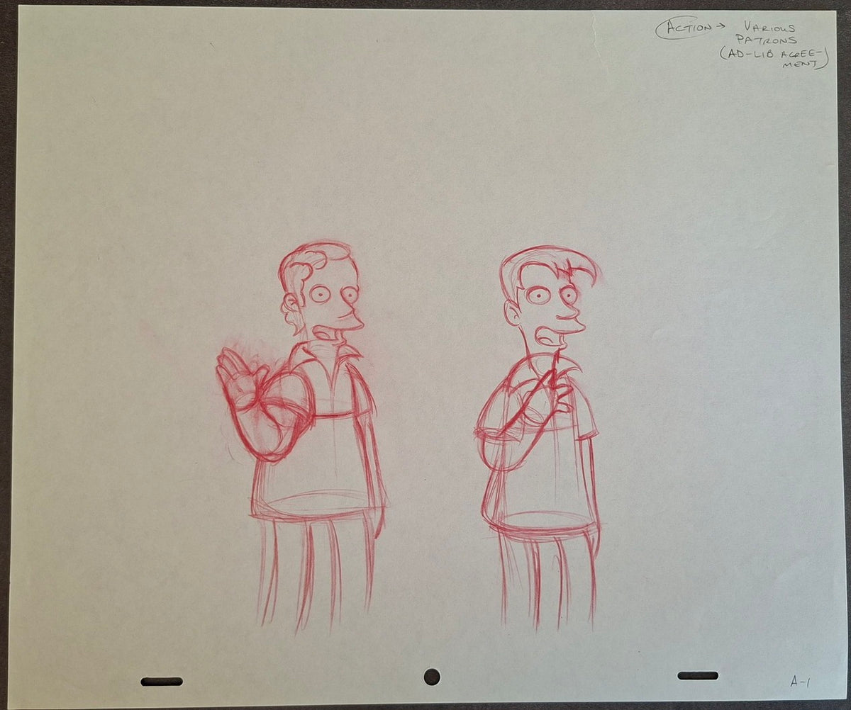 Personnages divers. Lot de 4 croquis originaux Les Simpson utilisés pour la production 39