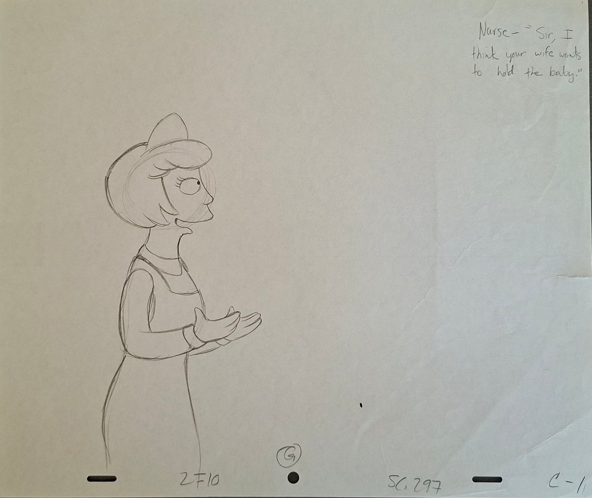 Personnages divers. Lot de 4 croquis originaux Les Simpson utilisés pour la production 39