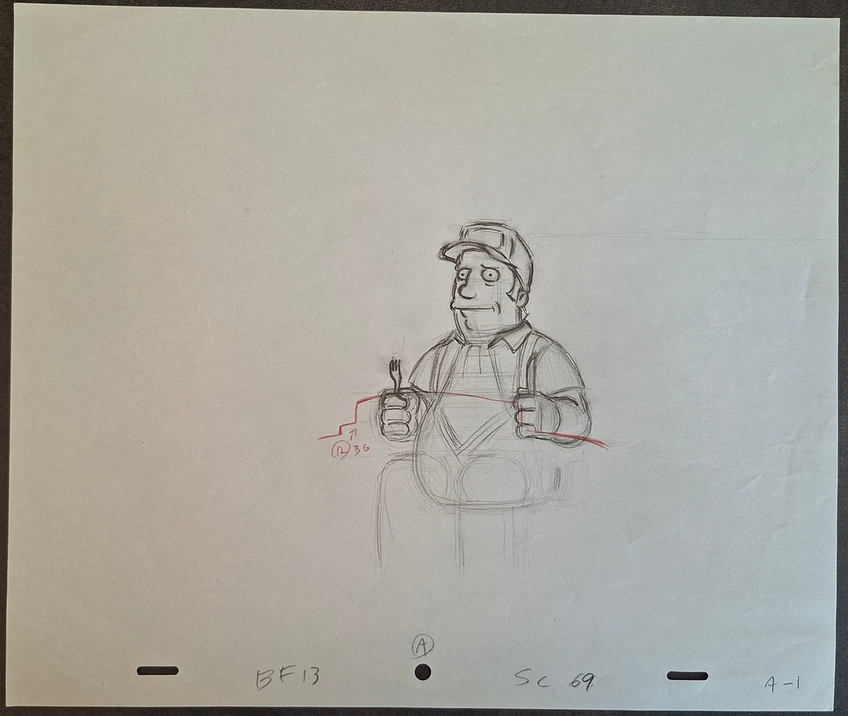 Personnages divers. Lot de 4 croquis originaux Les Simpson utilisés pour la production 37