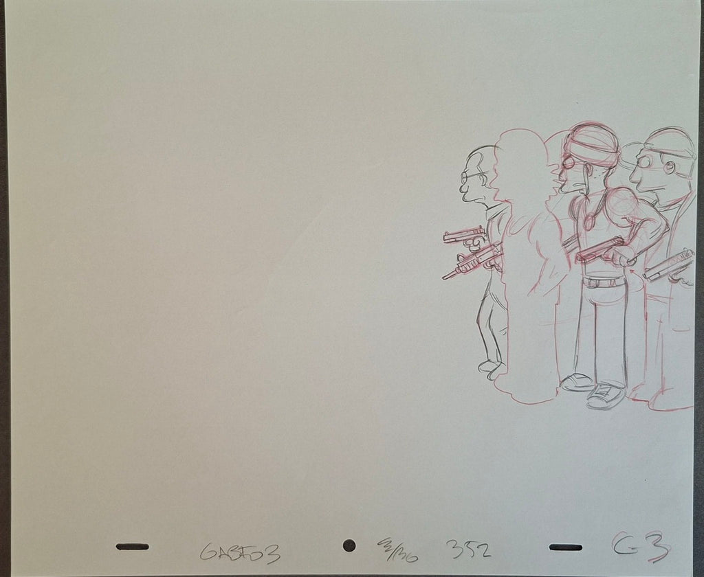 Personnages divers. Lot de 3 croquis originaux Les Simpson utilisés pour la production 36