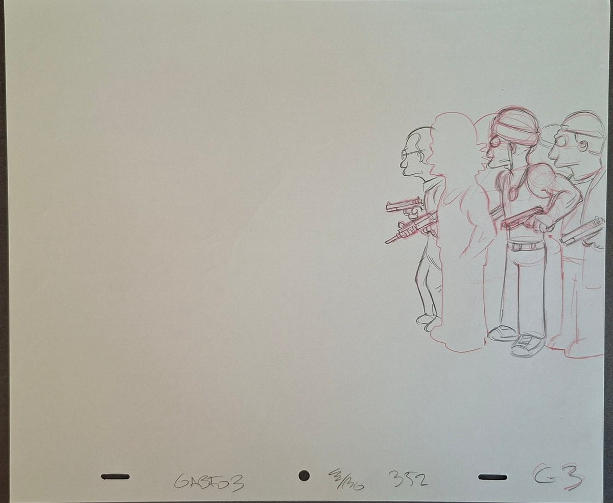 Personnages divers. Lot de 3 croquis originaux Les Simpson utilisés pour la production 36