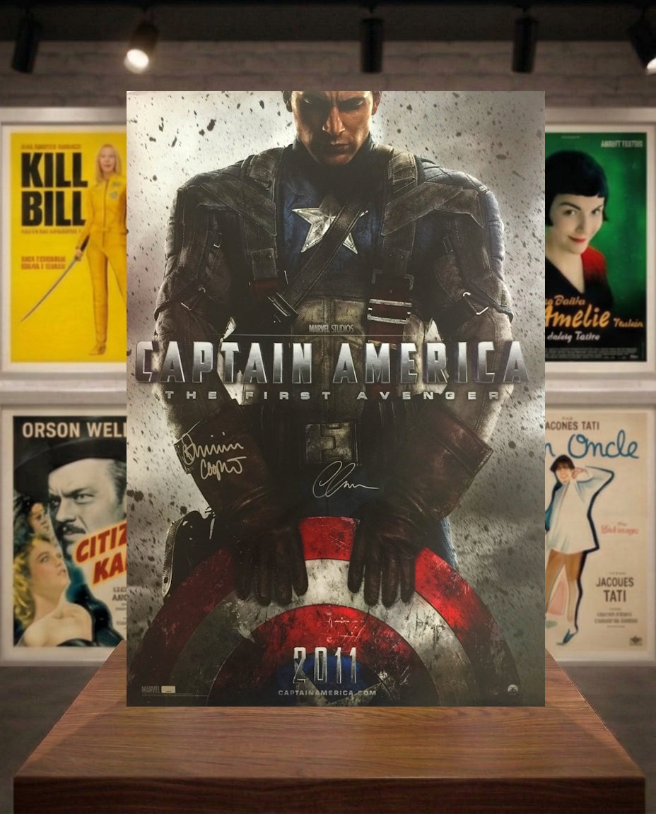 Affiche Captain America signée Chris Evans et Dominic Cooper Marvel Avengers