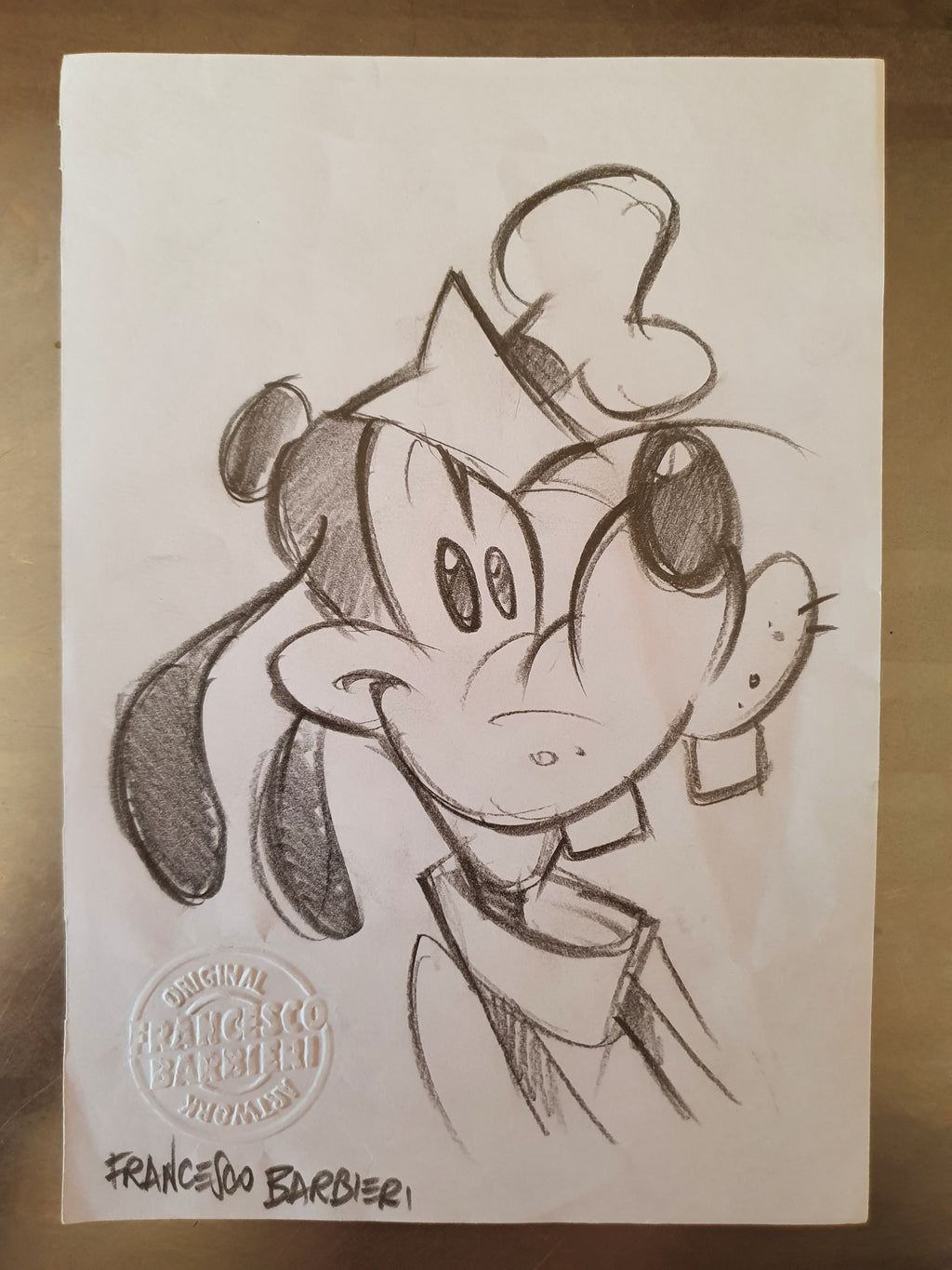 Goofy dessin original par l'artiste Disney Francesco Barbieri
