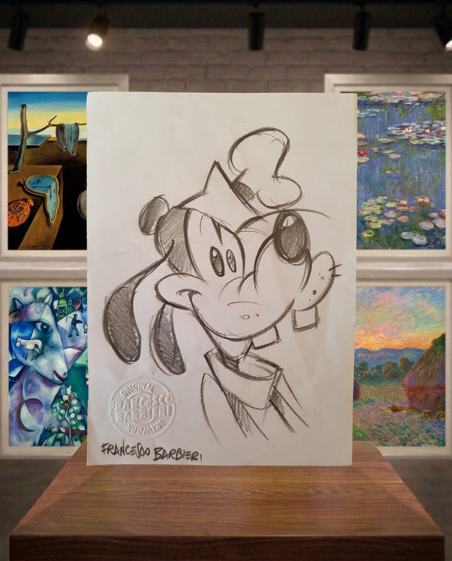 Goofy dessin original par l'artiste Disney Francesco Barbieri