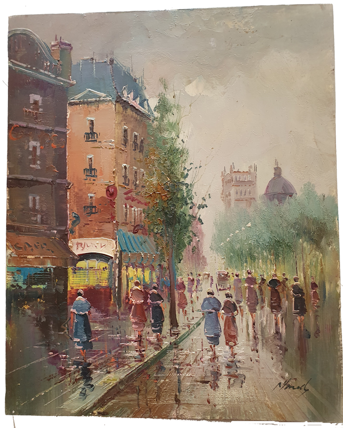 Femmes en ville, Gouache colorée - signée