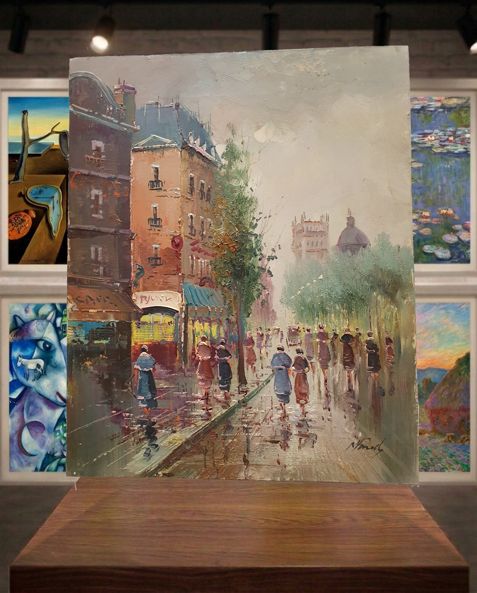 Femmes en ville, Gouache colorée - signée